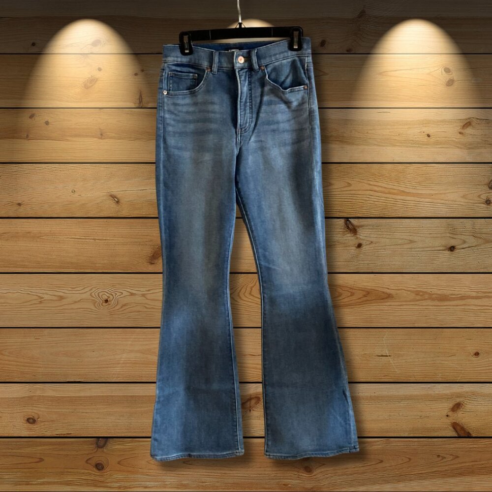 EXPRESS High Waisted Medium Wash Flare Jeans